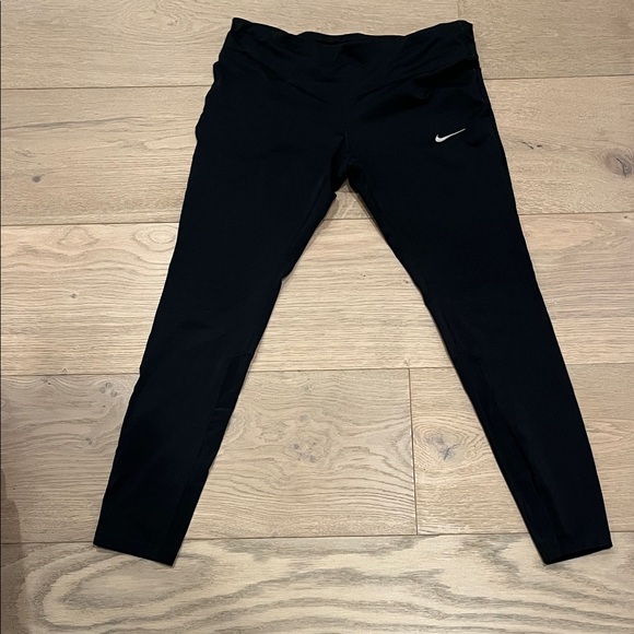 Nike Womens Black Running Leggings with White Logo - Picture 3 of 7